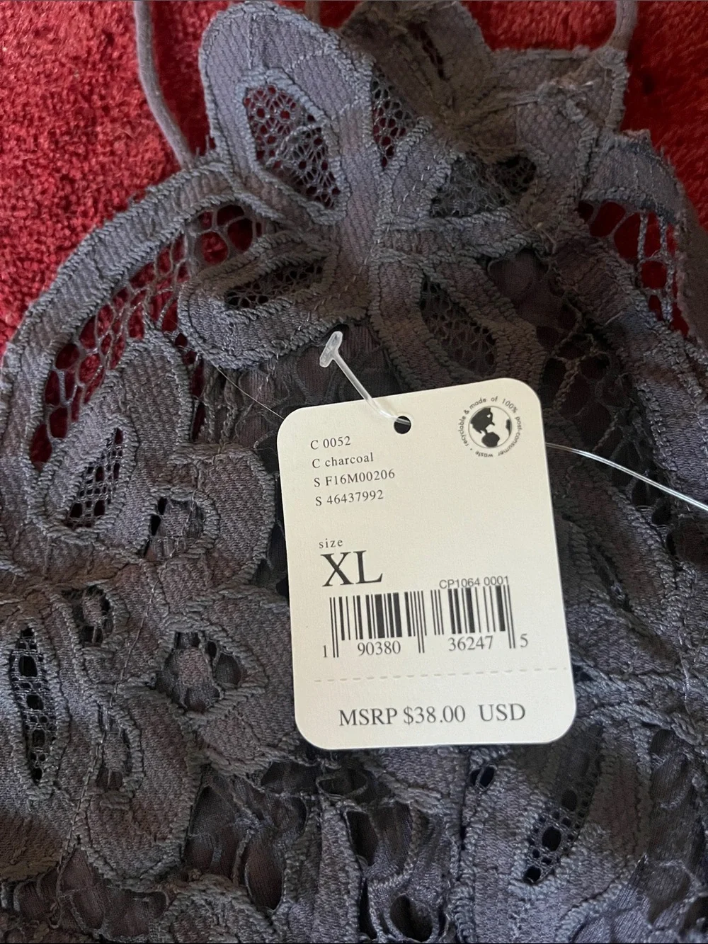 Free People Adella Bralette in Charcoal Dark Gray Lace - Picture 4 of 7